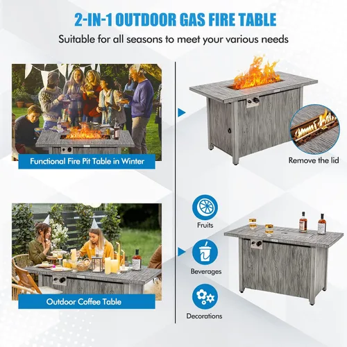 Miniatura 7 de Tangkula Patiojoy - Mesa de fuego de propano de 43 pulgadas, mesa de fuego de gas para exteriores de 50,000 BTU con mesa de grano de madera