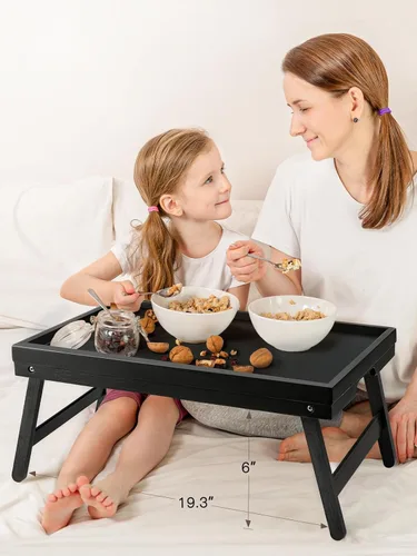 Miniatura 2 de Pipishell - Bandeja de bambú para cama con patas plegables, bandeja de desayuno para sofá, cama, comer, trabajar, se utiliza como bandeja de Negro
