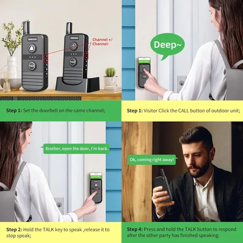 Miniatura 7 de Timbre inalámbrico, intercomunicadores inalámbricos para el hogar, sistema de intercomunicación inalámbrico de largo alcance de 4900 pies