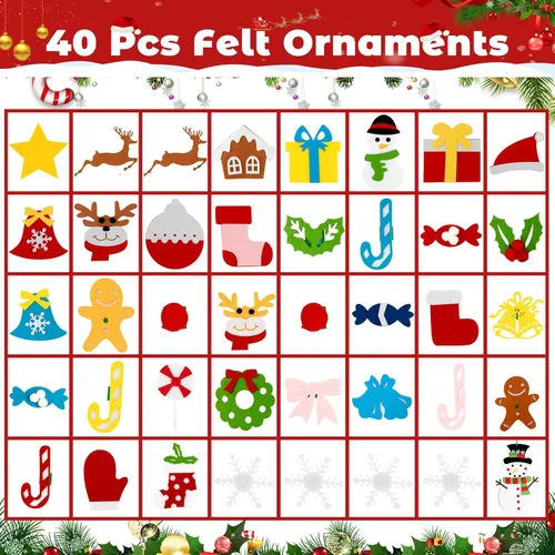 Miniatura 2 de TonJin Juego de árbol de Navidad de fieltro para niños pequeños con cadena de luces LED de 16.4 ft/16.4 pies, 3.2 pies/38.6 in para colgar