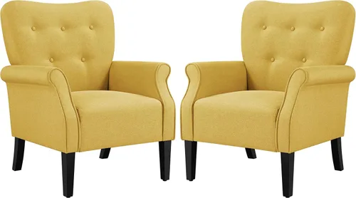 Miniatura 11 de Topeakmart Silla decorativa de tela, sillón moderno de poliéster con patas de madera, respaldo alto y cómodo asiento acolchado para sala de estar