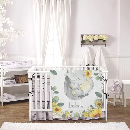 Miniatura 3 de Mantas de elefante de girasol para bebé niña con nombre personalizado personalizado para guardería, manta de forro polar súper suave para cumpleaños