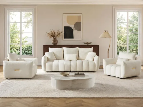 Miniatura 10 de Boucle Living Room Chairs, Modern Comfy Reading Armchair with Lumbar Pillow for Bedroom, Apartment, Office, 450 LBS Capacity, Beige