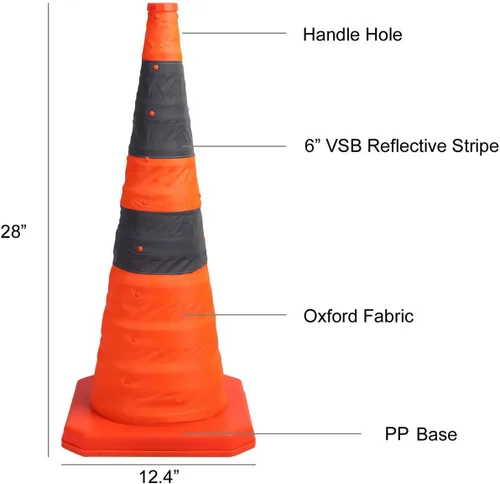 Miniatura 5 de Sunnyglade [Paquete de 4] Conos de tráfico plegables de 28 pulgadas con luz LED, cono de seguridad reflectante multiusos desplegable (naranja x4)