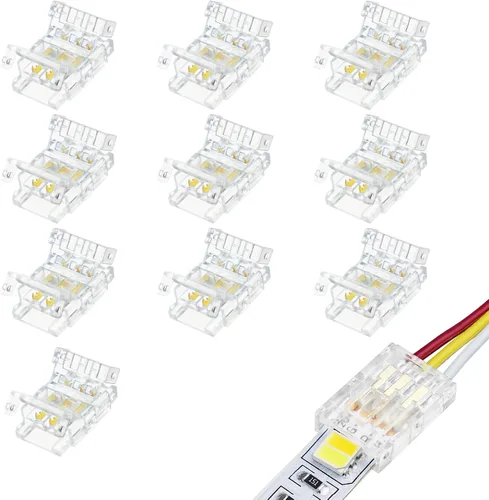 Miniatura 12 de LightingWill Conectores LED de 2 pines de 0.315 in, 10 unidades, conector de tira a cable, transparente, sin soldadura, conector de luz de cinta