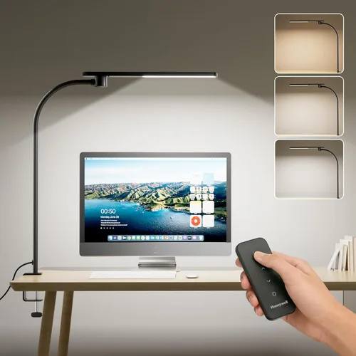 Honeywell HJ2 Sunturalux™ Lámpara de escritorio LED con abrazadera, luz CRI≥97 de espectro completo, 3 modos de color y atenuación continua, cuello