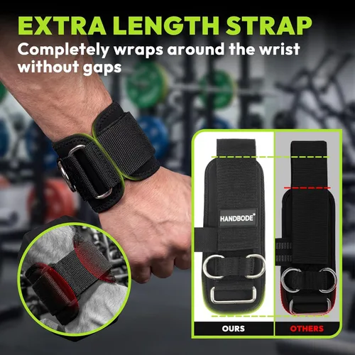 Miniatura 3 de HANDBODE Lifting Wrist Straps for Weightlifting, Gym Wraps with Double D-Ring for Secure Grip, Deadlift, Pull Up, Bodybuilding, Cable Workout, Fit
