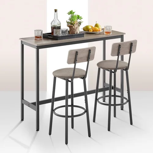 Juego de mesa de bar y 2 sillas, 3 piezas para espacios pequeños, mesa de comedor rectangular para 2 mesas de bar de altura de mostrador con 2 Gris