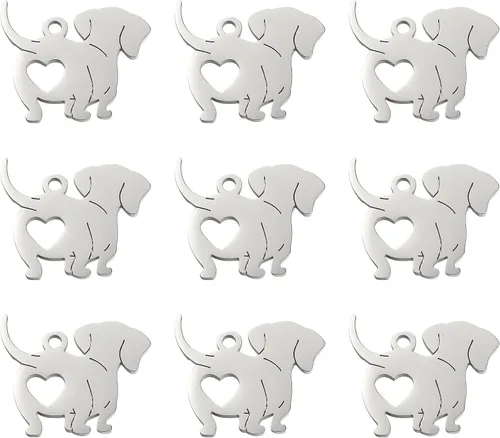 Miniatura 12 de Ipotkitt 10 dijes de huella de acero inoxidable 304 para mascotas, perros, gatos, huellas de corazón, para manualidades, joyas, collares