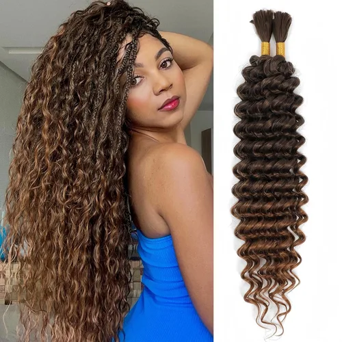 Miniatura 15 de Mezcla de cabello humano trenzado sintético bohemio para trenzar, 16 pulgadas de onda profunda a granel para trenzas bohemias, 2 piezas de cabello 1b