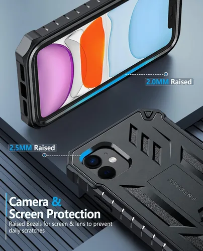 Miniatura 8 de FNTCASE Funda para iPhone 11: funda para iPhone XR [protector de pantalla y soporte integrados] [protección contra caídas de grado militar] Negro