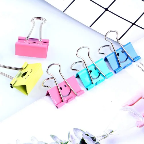 Miniatura 6 de Paquete de 80 clips para carpeta, clips de papel Limque con cara sonriente hueca de colores, 80 clips de tamaño surtidos, para oficina, regalos