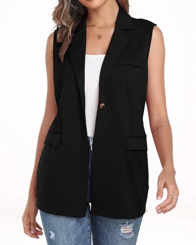 Miniatura 7 de Xeoxarel Chaleco blazer sin mangas con bolsillos para mujer (S - XXL)