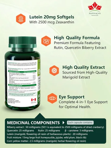 Miniatura 3 de Suplementos de luteína y zeaxantina, 60 cápsulas, luteína para ojos, suplemento de arándano para ojos, Areds 2 luteína zeaxantina vitamina