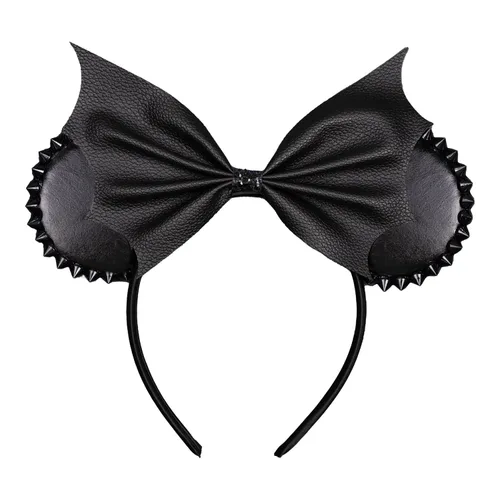 Miniatura 22 de Diadema negra con orejas de ratón de lentejuelas con lazo de ala de poliuretano, lazo de pelo de murciélago de Halloween, decoración de fiesta