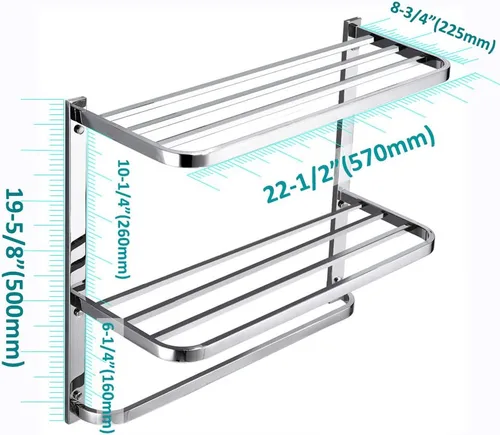 Miniatura 2 de LUANT Estante de baño de 3 niveles con toalleros, estante de montaje en pared de acero inoxidable, 22-1/2 pulgadas