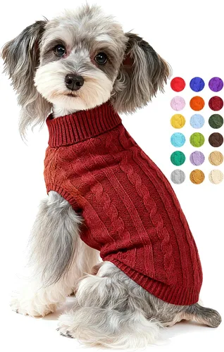 Miniatura 23 de Suéter para perro, cálido y suave, mediano (pecho 16-18 pulgadas), rosa, cuello alto clásico, lavable a máquina, invierno, unisex, sólido