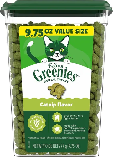 Greenies Golosinas para gatos, golosinas dentales naturales para adultos recomendadas por veterinarios felinos, sabor hierba gatera, bañera de 9.75