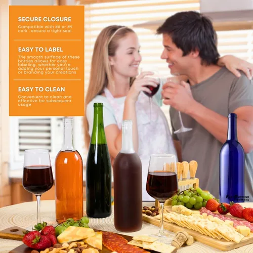 Miniatura 5 de FastRack - Botellas de vino transparentes de 750 ml (Paquete de 12) Botellas de licor W5 Bordeaux Botellas vacías de 750 ml para bebidas, 12 por