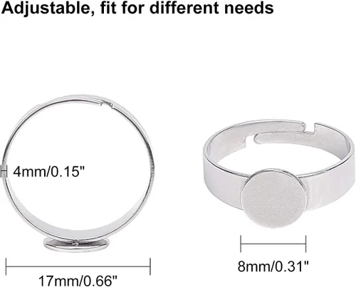 Miniatura 5 de PH PandaHall 50 piezas de 0.315 in de acero inoxidable ajustable anillos de dedo componentes tamaño 7 anillo redondo plano almohadilla anillo base