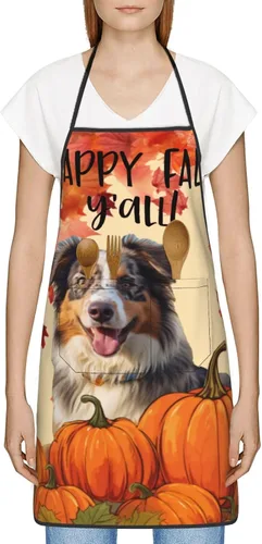 Miniatura 3 de nopicsn Happy Fall Y'all - Delantal de pastor australiano de arce con diseño de pumkin My Love Dog para cocinar con bolsillos, delantales divertidos