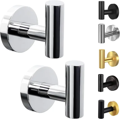 Kruodop Ganchos para toallas de baño, 2 paquetes de soporte para toallas de pared, gancho negro mate para bata de pared, gancho de acero inoxidable