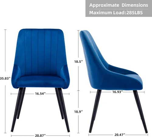 Miniatura 2 de DUHOME Juego de 2 sillas de comedor, sillas decorativas tapizadas sin brazos, silla de ocio con respaldo alto de mediados de siglo, silla de Azul