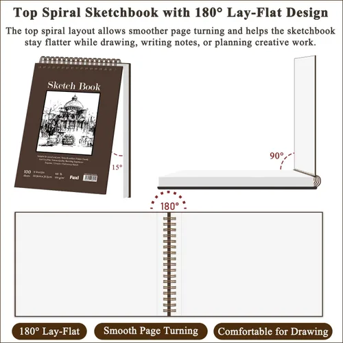 Miniatura 3 de Cuaderno de bocetos de 9 x 12 pulgadas, bloc de bocetos con espiral superior, paquete de 4 blocs de 100 hojas cada uno