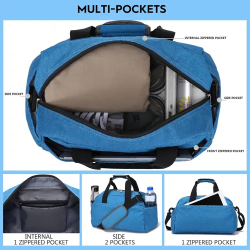 Miniatura 2 de Bolsa de gimnasio pequeña de 14 pulgadas para mujeres y hombres, mini bolsa de lona para viajes, deportes, bolsa de transporte ligera, color azul