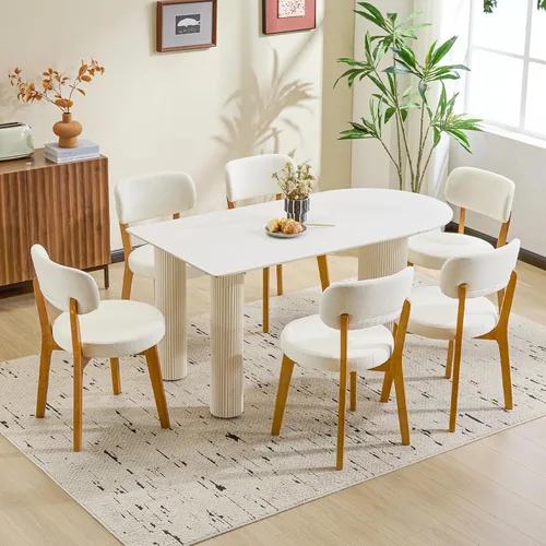 Miniatura 19 de Furniliving Juego de 2 sillas de comedor de madera de roble, silla de cocina tapizada de tela de lino moderna de mediados de siglo, sillas de Beige