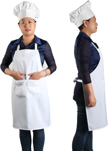 Miniatura 9 de yotache Juego de delantal y sombrero de chef y delantal de cocina para adultos, disfraz de panadero blanco ajustable para hombres y mujeres, 1 juego