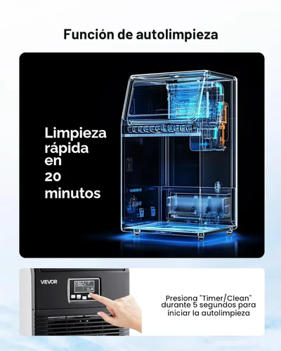 Miniatura 4 de VEVOR Máquina comercial para hacer hielo, 80 libras/24 horas con almacenamiento de 12 libras, 32 cubos por ciclo, máquina de hielo independiente