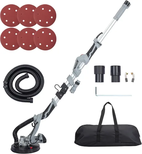 Lijadora de pared seca, velocidad variable 800-1700RPM, 710W, lijadora eléctrica de pared seca con luz LED, mango extensible, manguera de