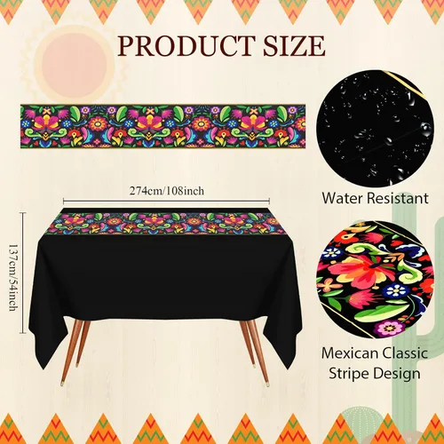 Miniatura 2 de Preboun Mantel de plástico mexicano y pancarta de papel picado mexicano, suministros de decoración de fiesta, cubierta de mesa para mesas
