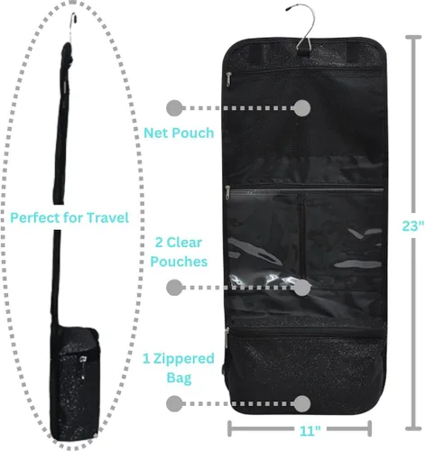 Miniatura 5 de NGIL Neceser colgante de viaje con purpurina para animadoras y equipos de baile, organizador de artículos de tocador y neceser para mujer, bolsa