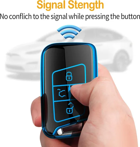 Miniatura 5 de Funda para llavero Volkswagen con llavero, carcasa de protección completa de TPU suave, llavero compatible con Tiguan Atlas Jetta Passat Golf Azul
