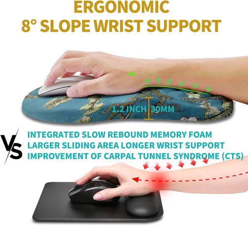 Miniatura 4 de Hokafenle Alfombrilla ergonómica para mouse con soporte de muñeca, reposamuñecas para aliviar el dolor en el túnel carpiano, con espuma KM14-Flor