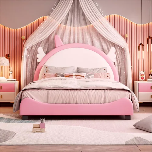 Miniatura 24 de Quarte Sofá cama tapizado de tamaño individual con cabecero clásico en forma de rayas, bonita cama de plataforma para niños y niñas
