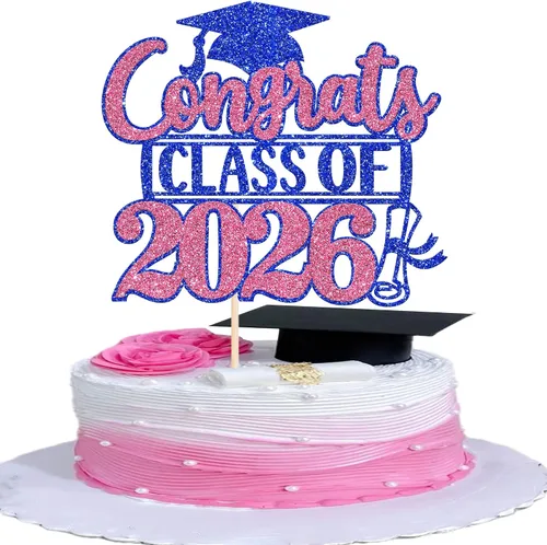 Miniatura 19 de Rsstarxi 1 paquete de 2026 con tapa de graduación 2026, decoración de pastel de felicitaciones graduadas para decoración de fiesta de graduación