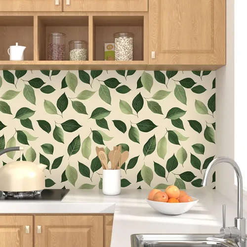 Miniatura 4 de Papel tapiz de hojas para despegar y pegar, papel de contacto con hojas de plantas verde oliva/beige, papel de pared botánico vintage, autoadhesivo