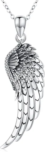 LOOVE Collar de alas de ángel de plata de ley 925 colgante de ángel de la guarda regalo de joyería de ángel para mujeres niñas y hombres Plata