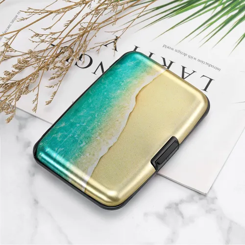 Miniatura 97 de ELFISH Mini cartera de aluminio RFID para tarjetas de crédito, funda de identificación de metal para hombres y mujeres, Happy Flower, Cartera Rfid