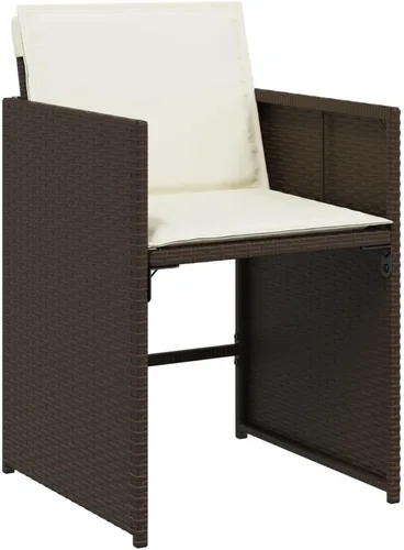 Miniatura 5 de 11-Piece Brown Poly Rattan Patio Dining Set with Cream Cushions Outdoor Furniture Foldable Chairs Tempered Glass Table for Garden Backyard Patio