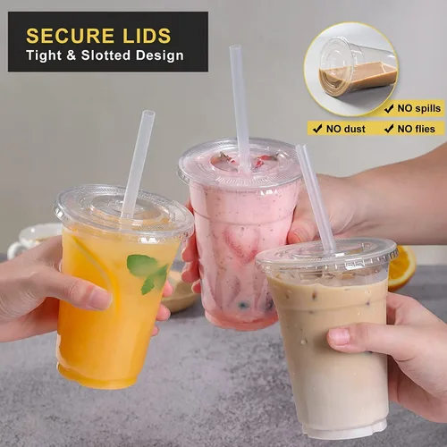 Miniatura 4 de VITEVER [100 Juegos - 20oz] Vasos de Plástico Transparente con Tapas y Pajitas, Vasos Desechables para Café Helado, Batido, Malteada, Bebidas Frías