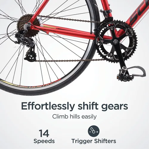 Miniatura 4 de Schwinn Volare 1300 Bicicleta de carretera, 700c para hombre y mujer, bicicleta de carretera de barra de caída de 14 velocidades, marco de aluminio
