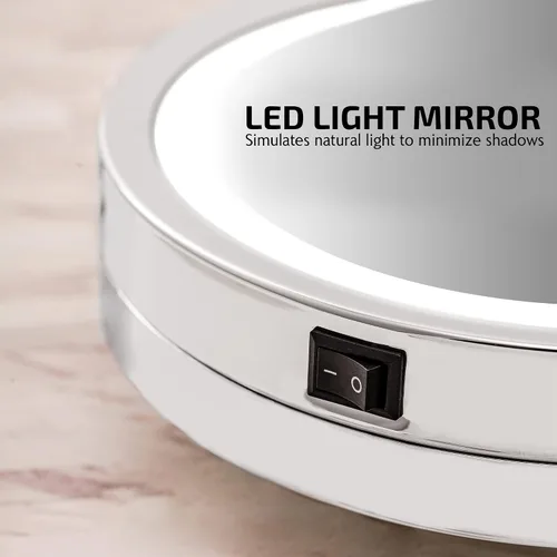 Miniatura 5 de Espejo ideal para maquillarse para montar en la pared. Con luz de LED que funciona con pilas. Maginificación 1 y 10. 8.5 pulgadas de longitud. En