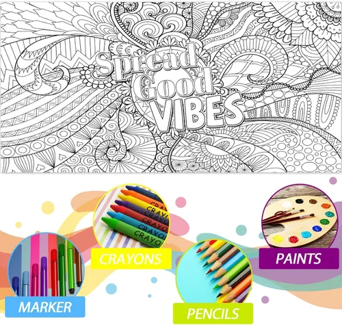 Miniatura 4 de Naozinebi Pósteres gigantes para colorear de mandala grandes, carteles de dibujo motivacional, animales africanos, mantel para colorear gigante