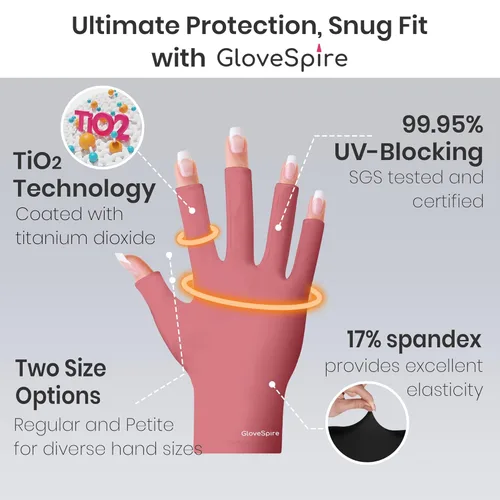 Miniatura 4 de Guantes UV engrosados para uñas, guantes de protección UV UPF50+, diseño sin dedos para manicuras de gel para mujeres, protección contra luz UVA UVB