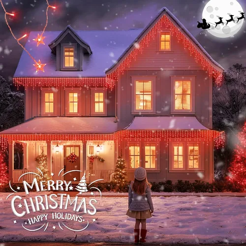 Miniatura 6 de Cadena de luces de Navidad con diseño de carámbanos de 200 LED con estrella, 5 metros de largo, 40 gotas, 8 modos con temporizador, luces