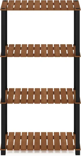 Miniatura 5 de Furinno Pangkor Turn-N-Tube - Estante de madera para plantas de interior y exterior de 4 niveles con postes cuadrados, color natural/negro